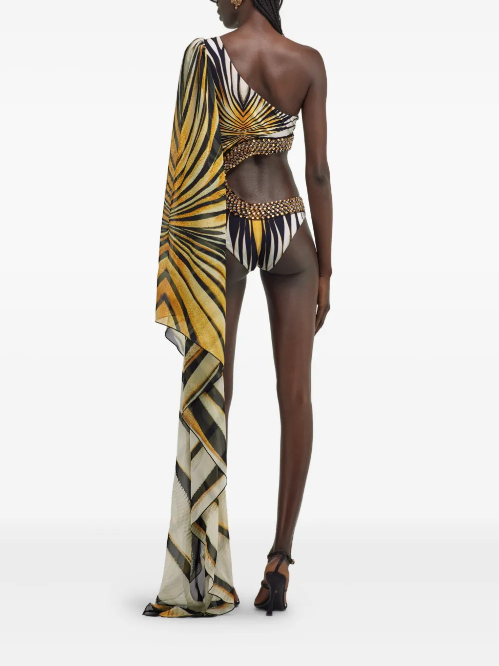 Shop Roberto Cavalli Ray Of Gold-print Swimsuit In White