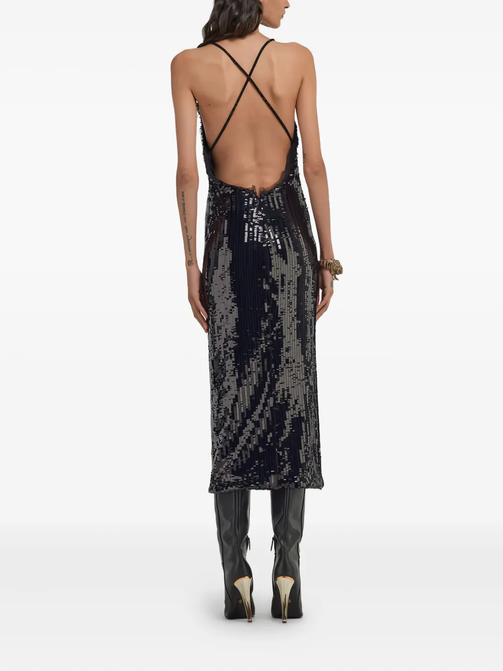 Roberto Cavalli Sequin-embellished Cross-back Dress In Black