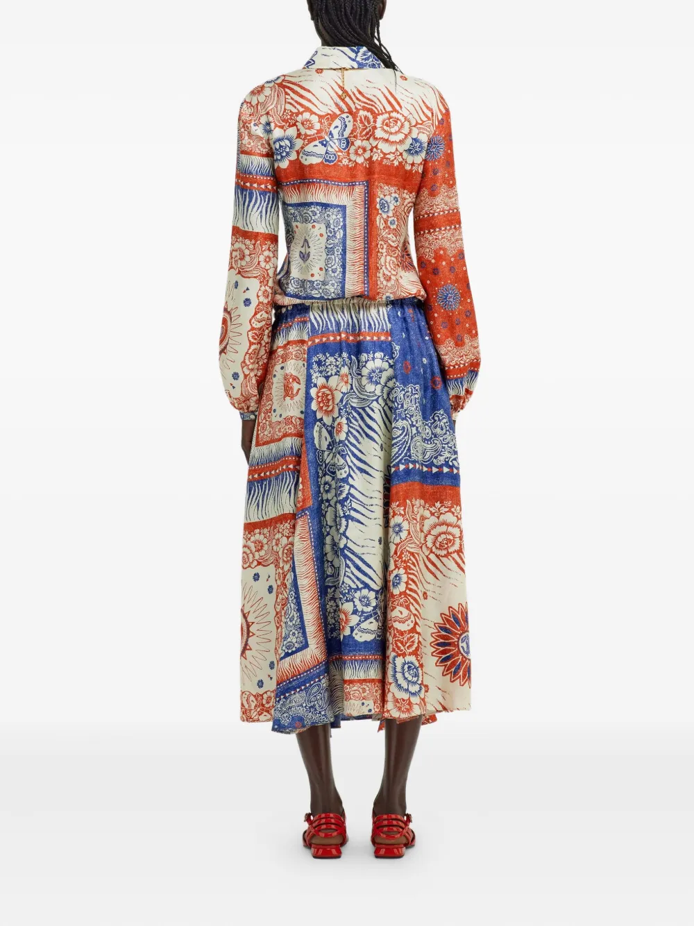 Roberto Cavalli Zijden jurk met paisley-print en patchwork Blauw
