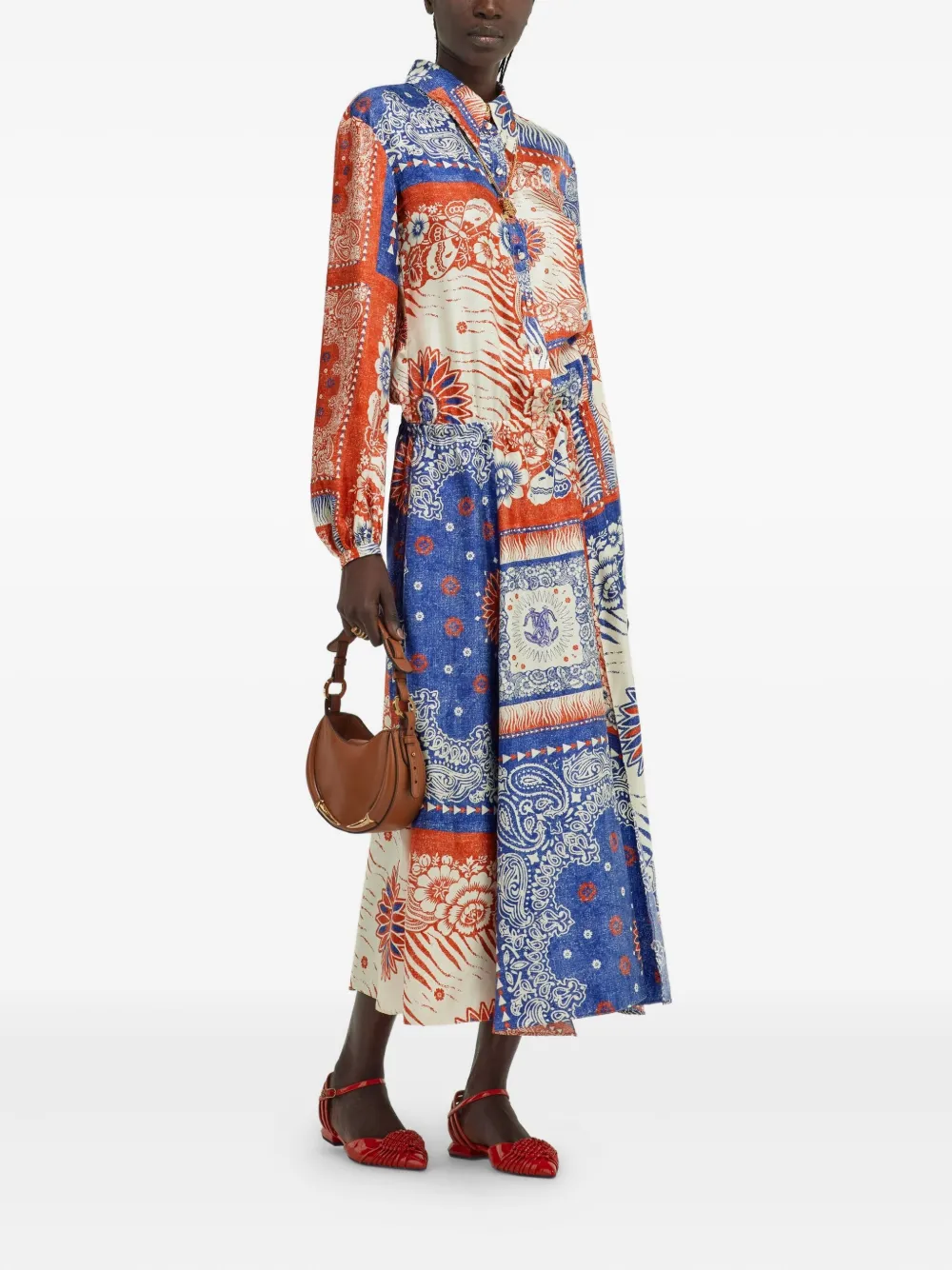 Roberto Cavalli Zijden jurk met paisley-print en patchwork Blauw