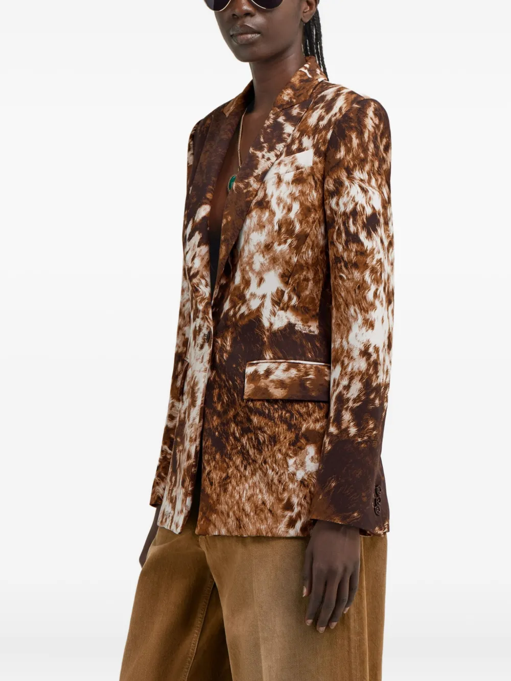 Roberto Cavalli Cow-print Single-breasted Blazer In Brown
