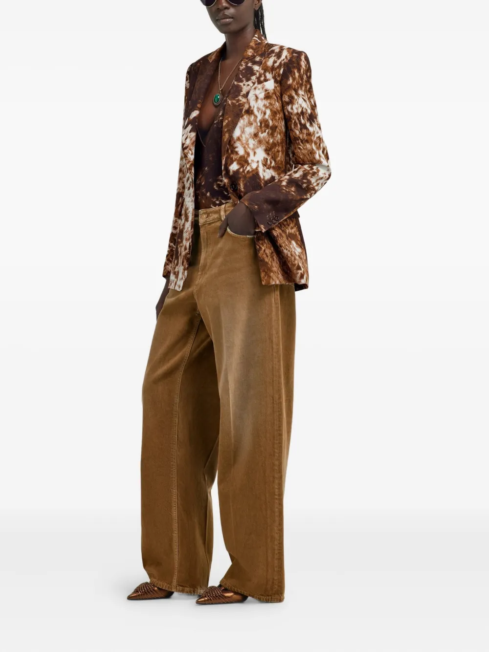 Roberto Cavalli Cow-print Single-breasted Blazer In Brown
