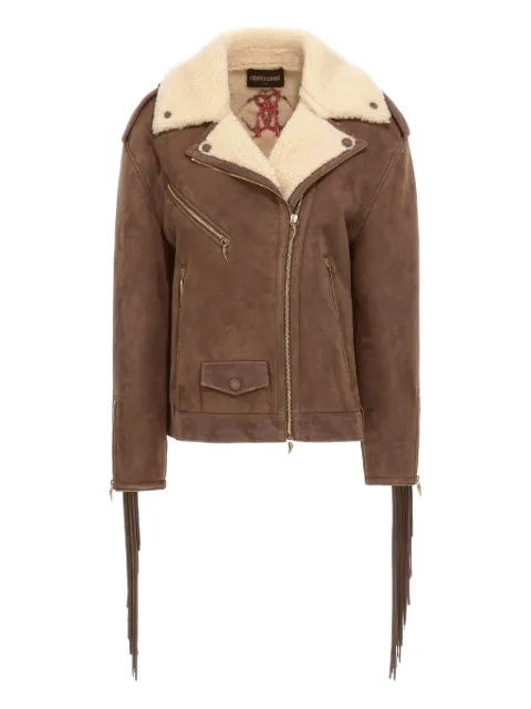 Roberto Cavalli shearling-trimmed fringed leather jacket