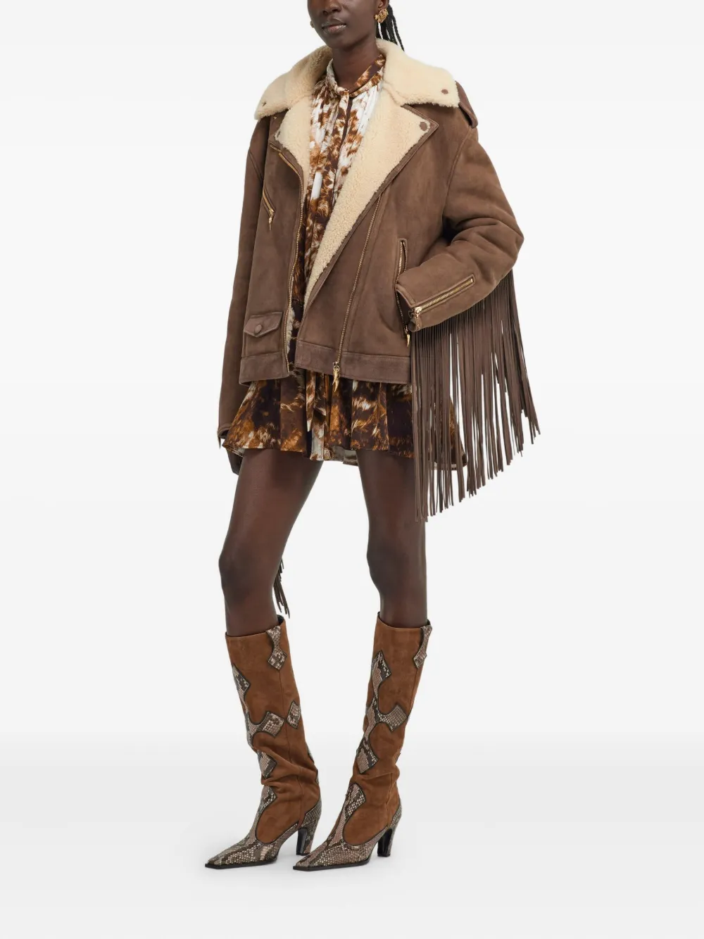 Roberto Cavalli shearling-trimmed fringed leather jacket | Leather Jackets | Image 2