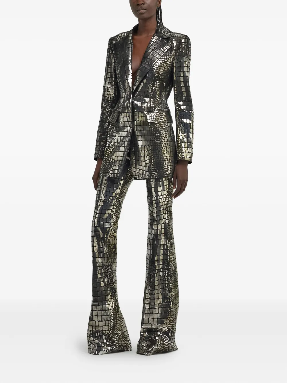 Roberto Cavalli crocodile-effect leather trousers - Zilver