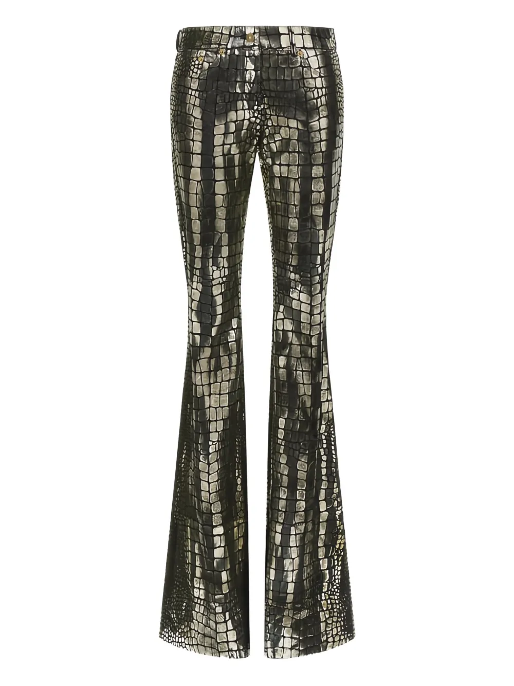 Roberto Cavalli Crocodile-effect Leather Trousers In Silver