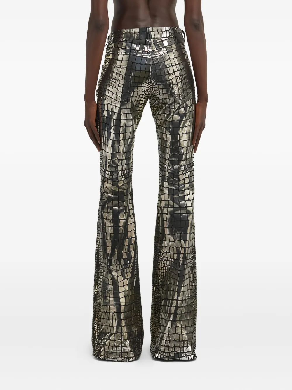 Roberto Cavalli Crocodile-effect Leather Trousers In Silver