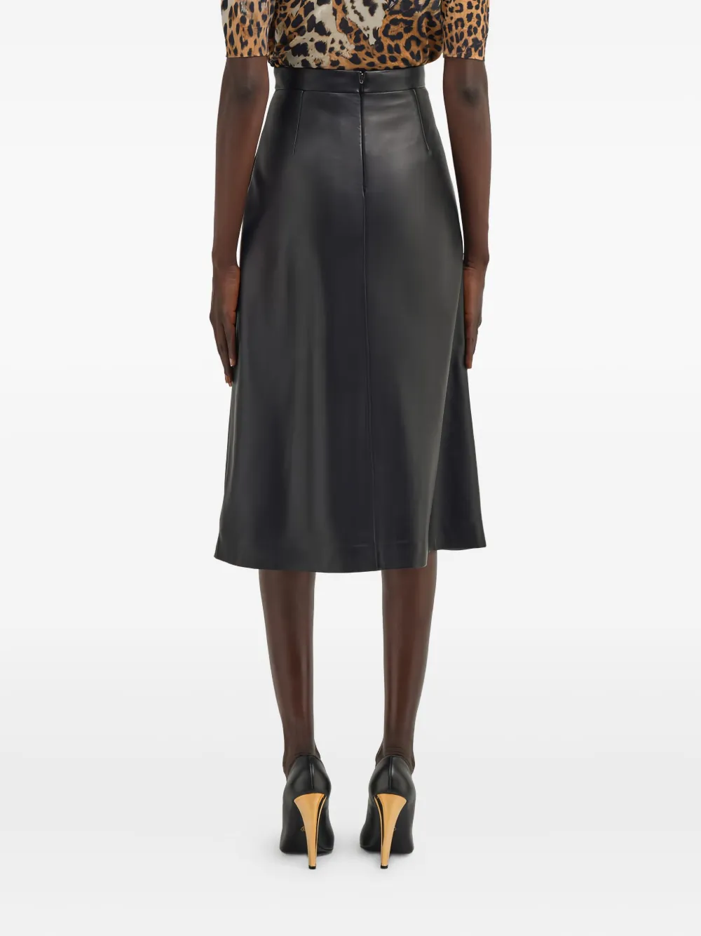 Roberto Cavalli Leren midi-rok met geplooide voorkant Zwart