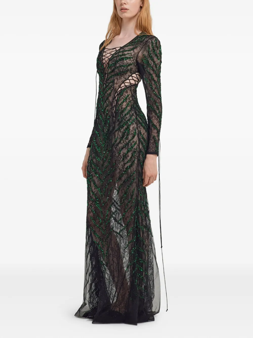 Roberto Cavalli Verfraaide maxi-jurk met lange mouwen Zwart