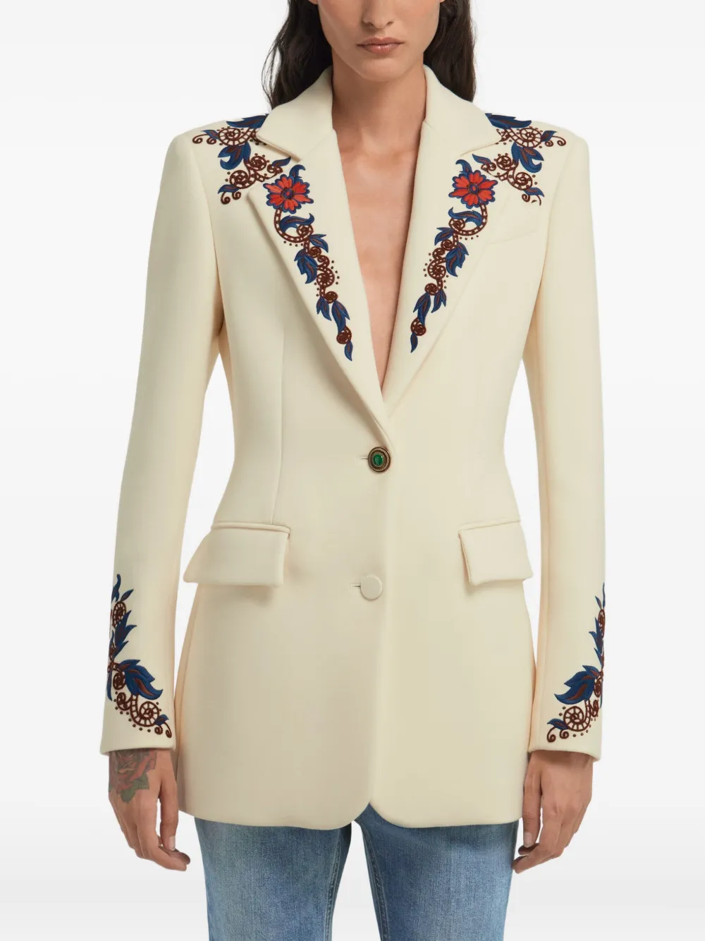 ROBERTO CAVALLI FLORAL-EMBROIDERED BLAZER