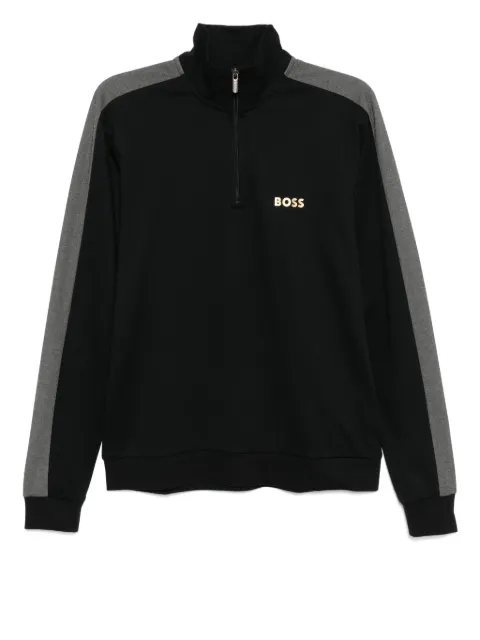 BOSS logo-printed half-zip sweater