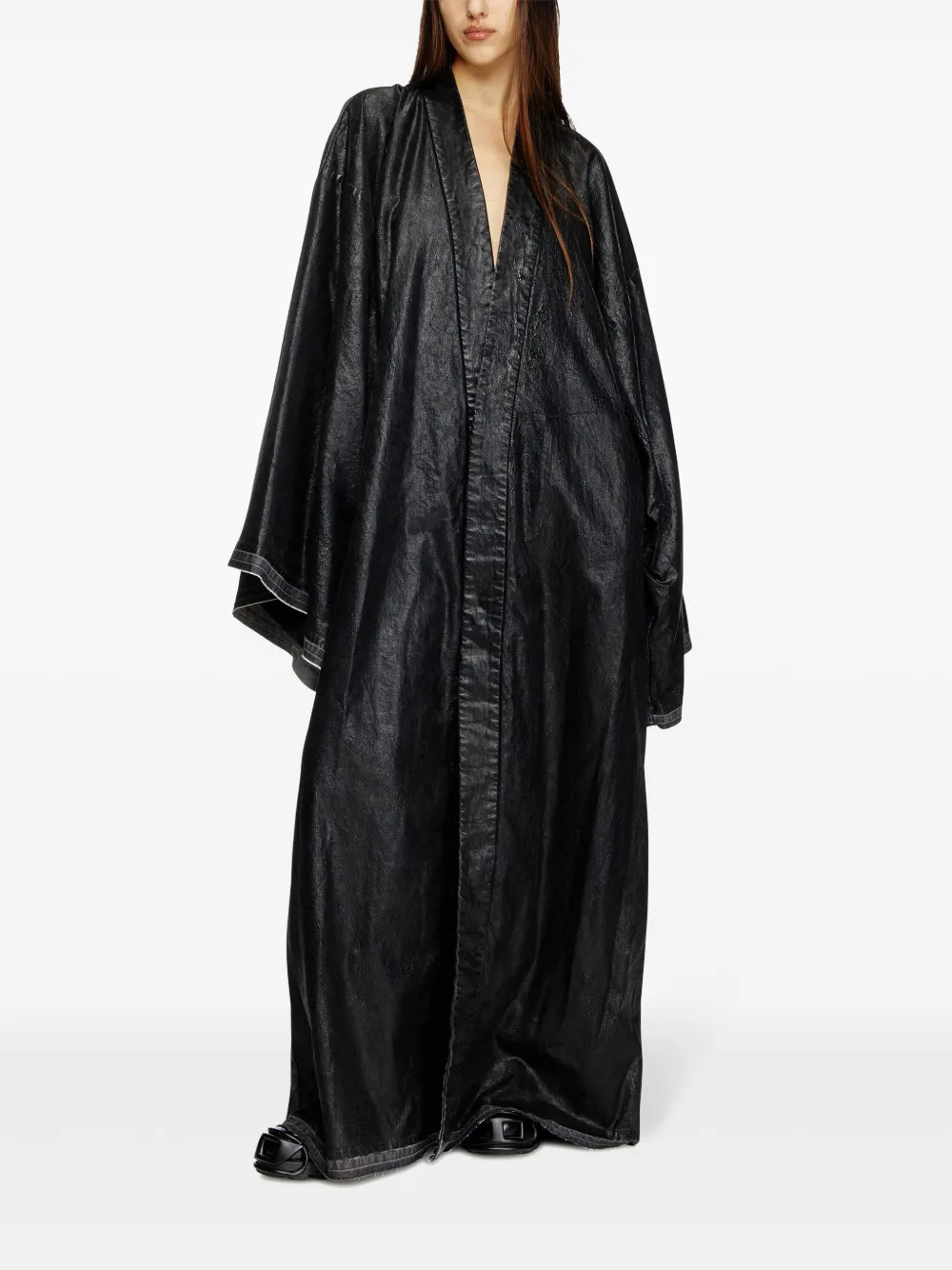 Diesel x Damiano David lange mantel Zwart