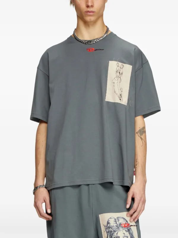 送料関税込み DIESEL T-Box T-Pak Tシャツ グレー T-BOXT-PAK Burnout T-shirt with metal-look logo｜グレー
