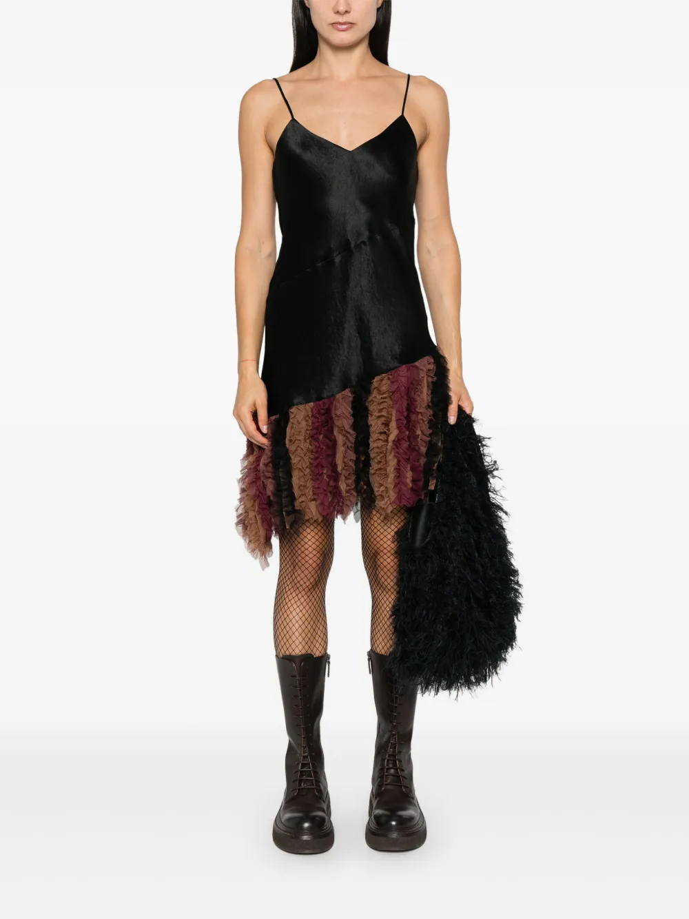 Song For The Mute chiffon-detail slip dress - Zwart