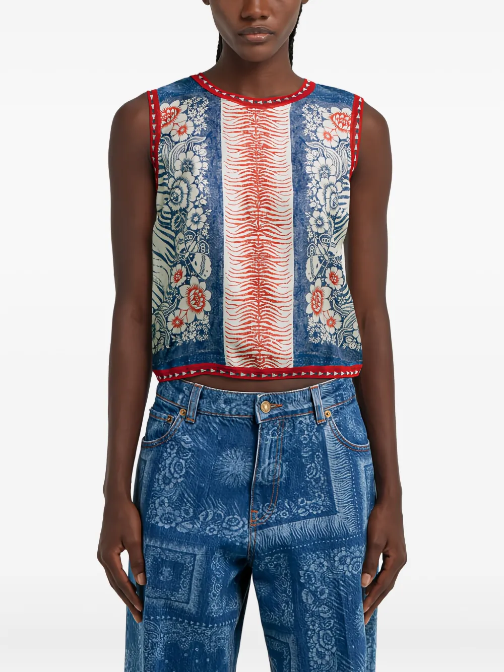 Roberto Cavalli Print Sleeveless Top In Multi