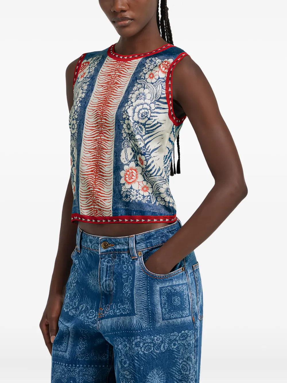 Roberto Cavalli Print Sleeveless Top In Multi