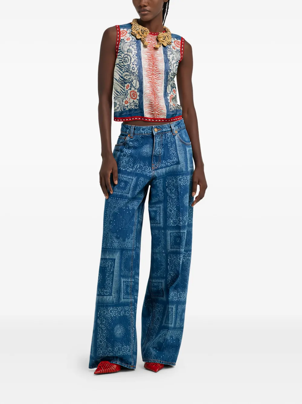 Roberto Cavalli Print Sleeveless Top In Multi