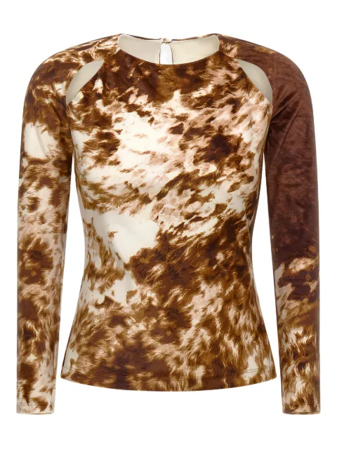 Roberto Cavalli cut-out printed long-sleeve top