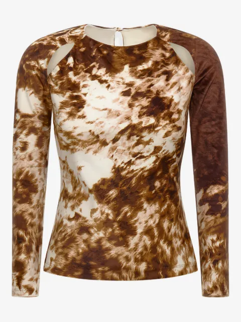 Roberto Cavalli cut-out printed long-sleeve top