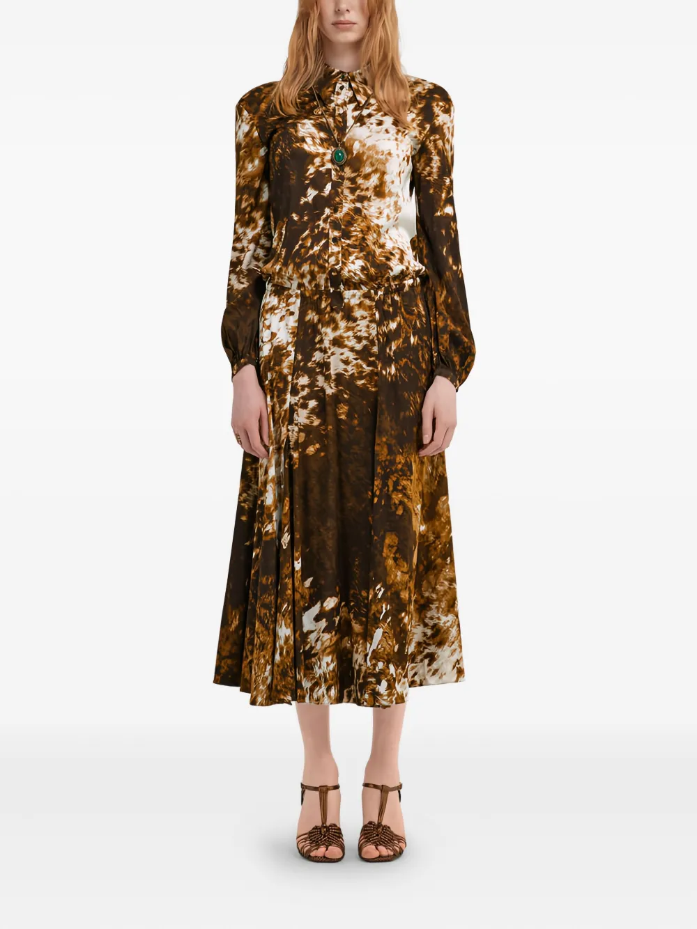Roberto Cavalli print pleated midi dress - Bruin
