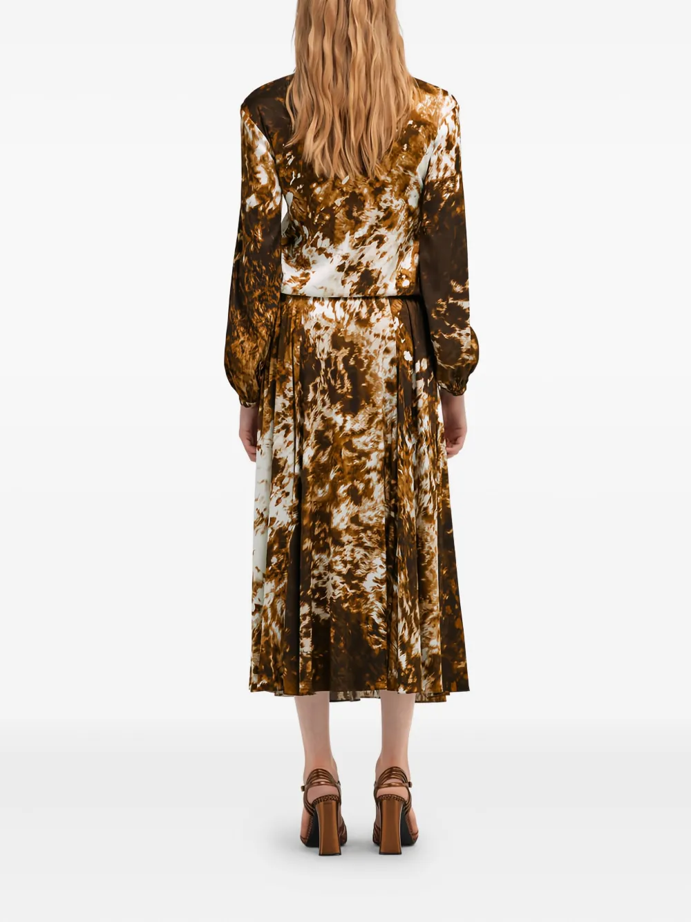 Roberto Cavalli Geplooide midi-jurk met print Bruin