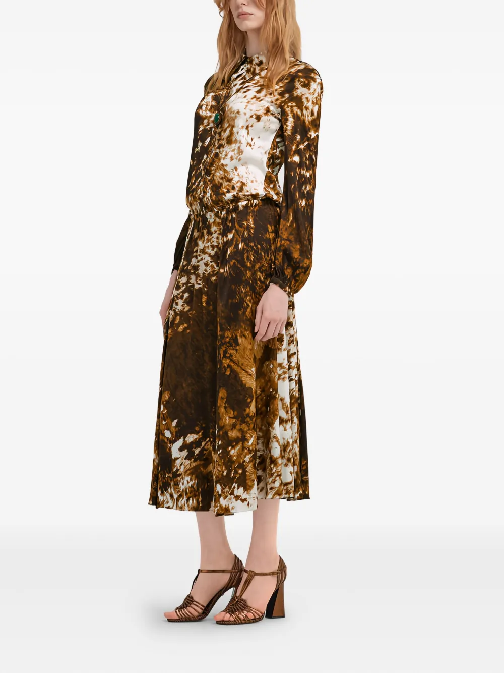 Roberto Cavalli Geplooide midi-jurk met print Bruin