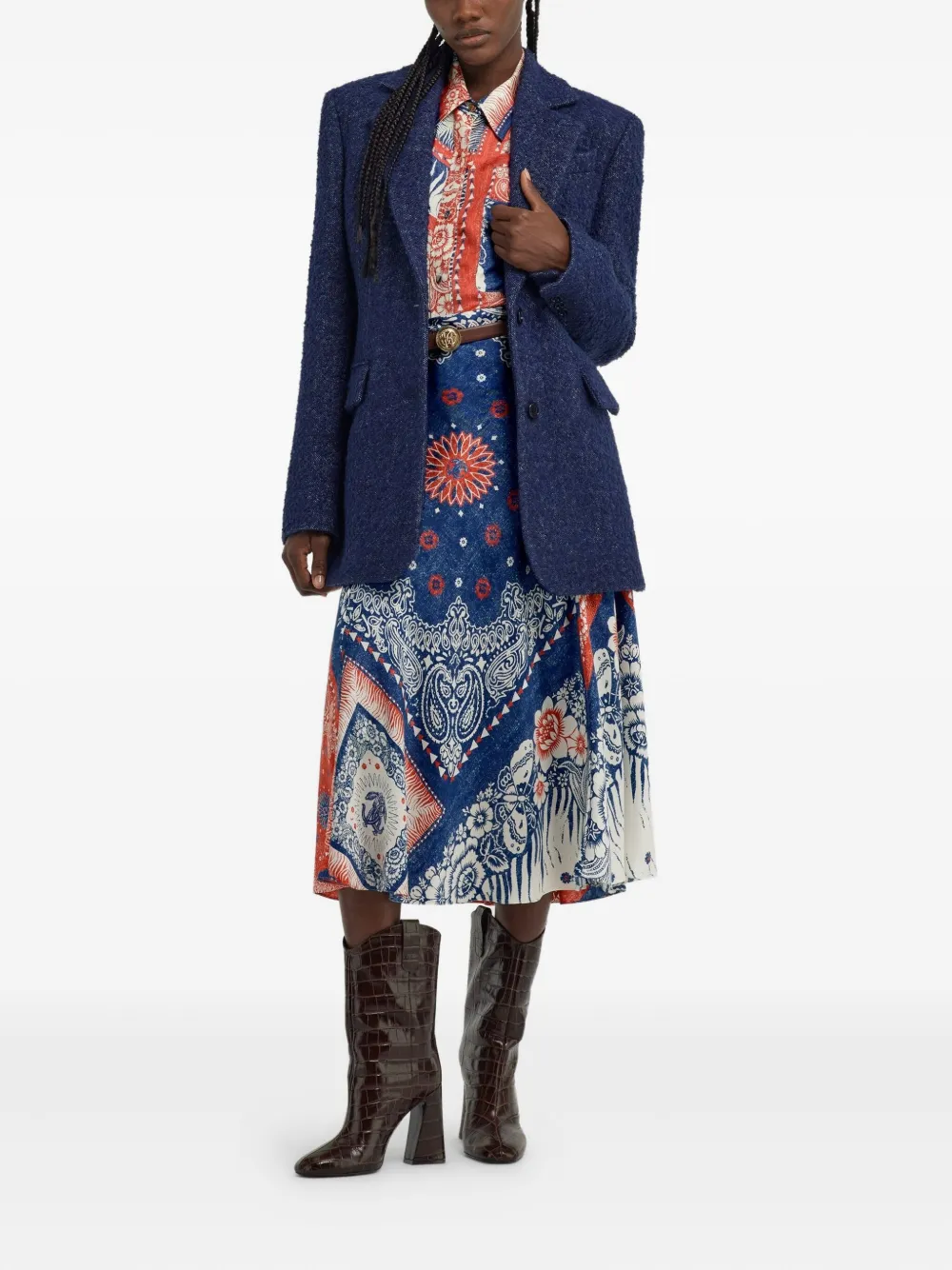 Roberto Cavalli Textured Single-breasted Blazer In Blue