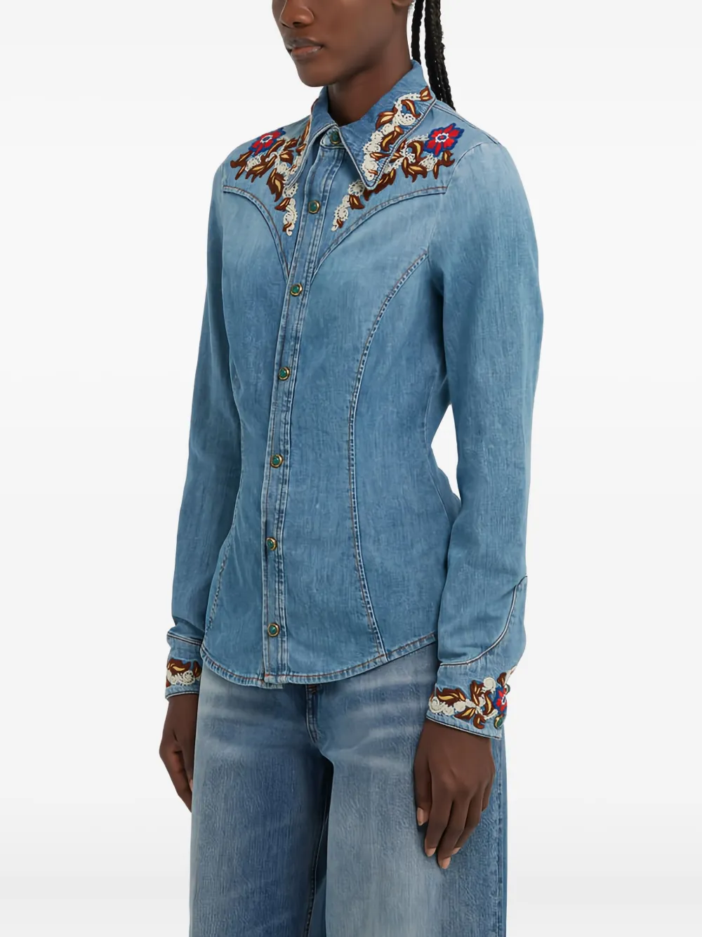 Roberto Cavalli Denim blouse met borduurwerk 04564 BLUE