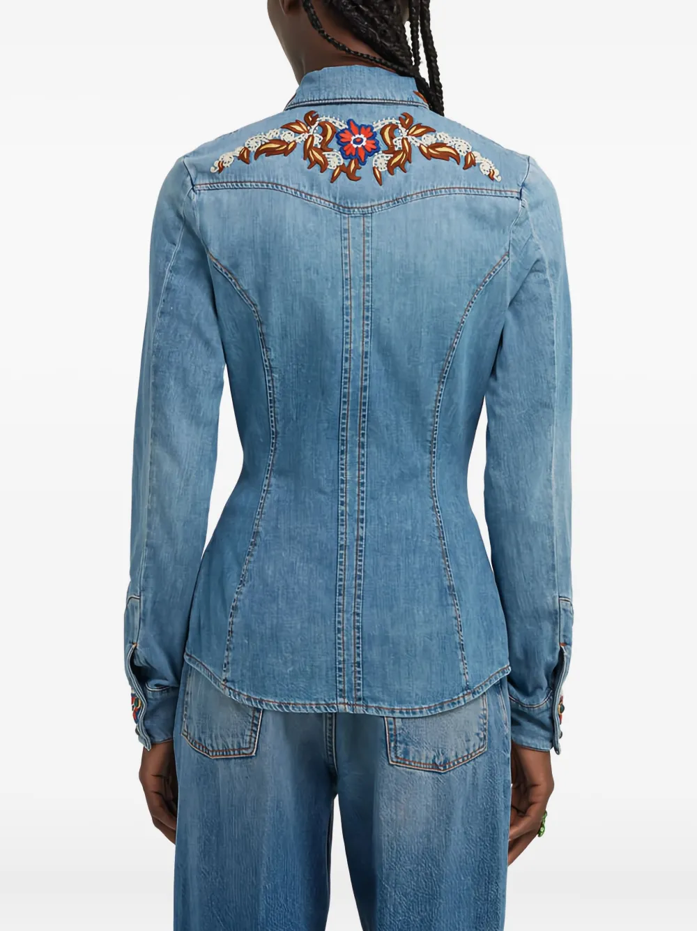 Roberto Cavalli Denim blouse met borduurwerk 04564 BLUE
