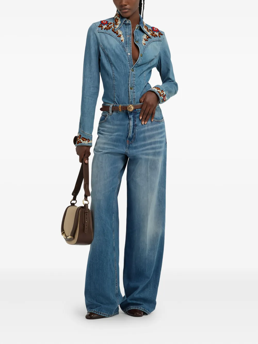 Roberto Cavalli embroidered denim shirt - 04564 BLUE