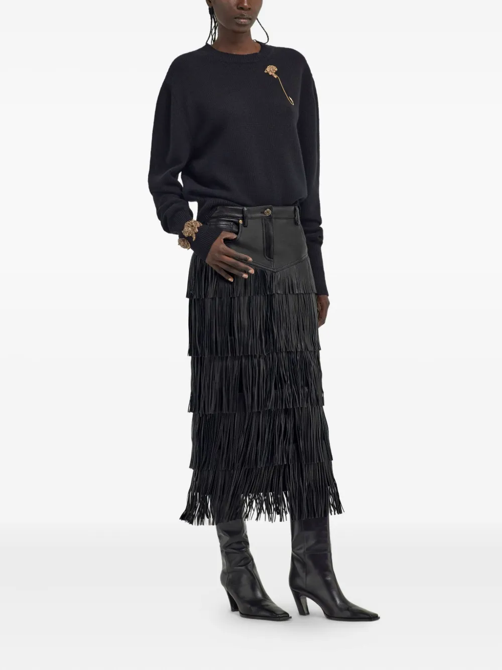 robertocavalli Roberto Cavalli Midi-rok met franje - Zwart