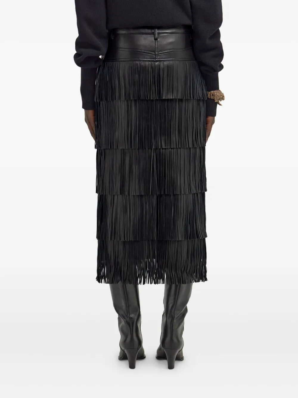 Roberto Cavalli Fringed Midi Skirt In Black