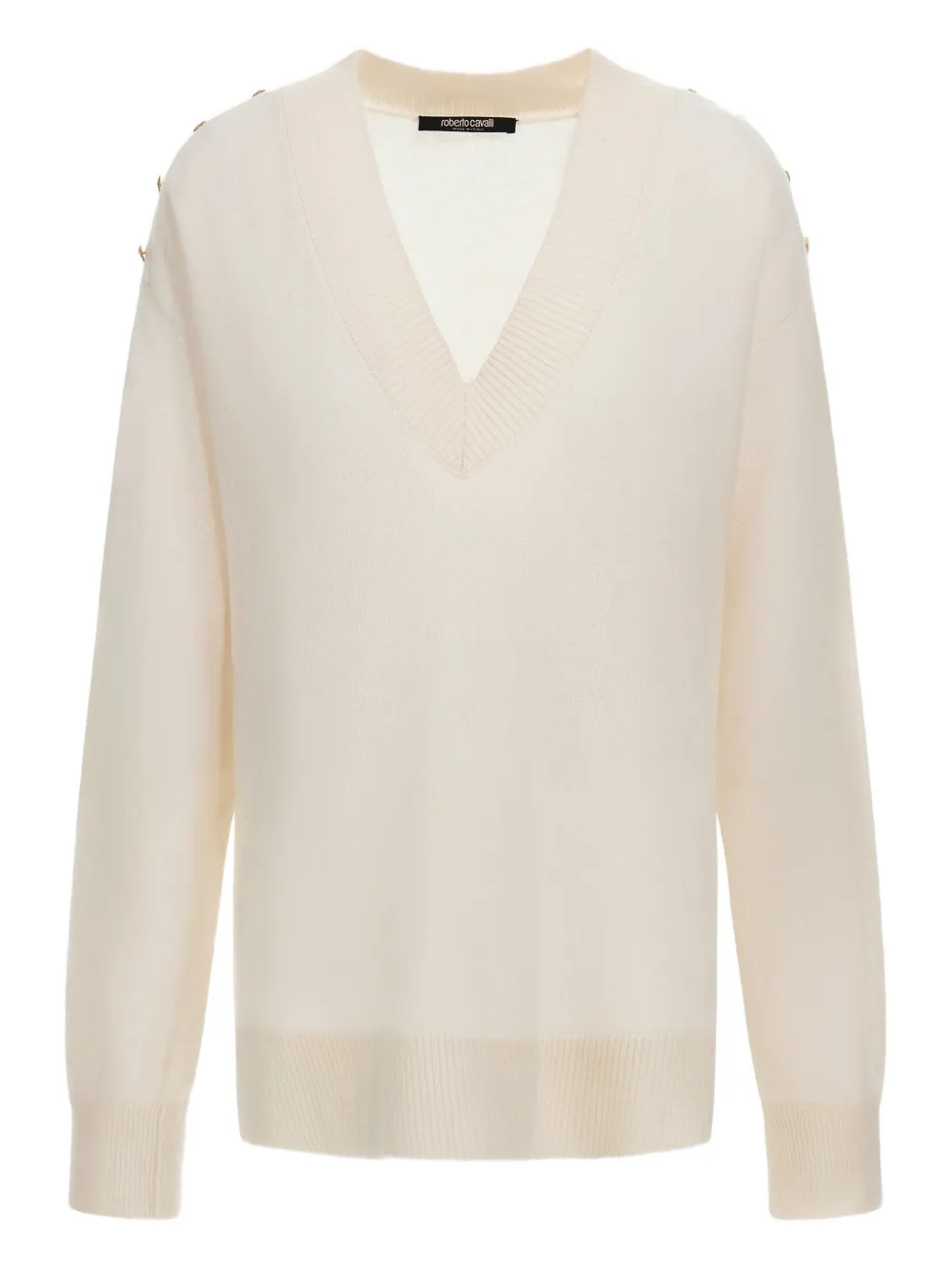 Roberto Cavalli V-neck Button-embellished Sweater In Neutral