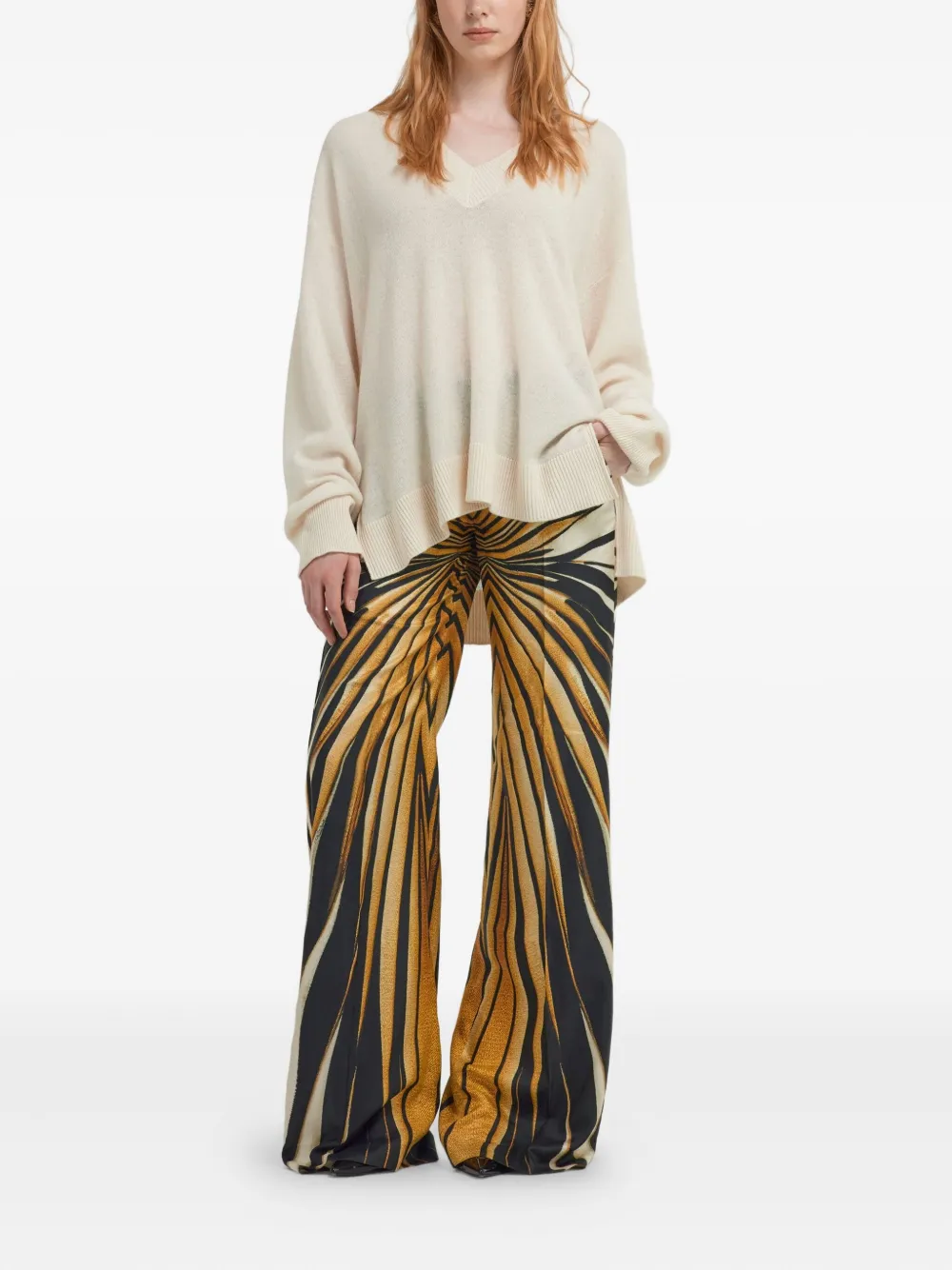 Roberto Cavalli V-neck Button-embellished Sweater In Neutral