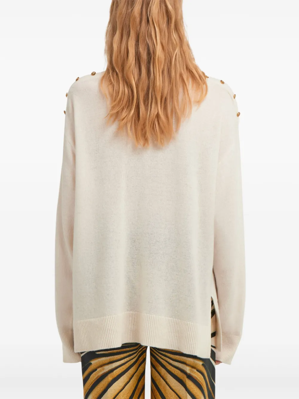 Roberto Cavalli V-neck Button-embellished Sweater In Neutral