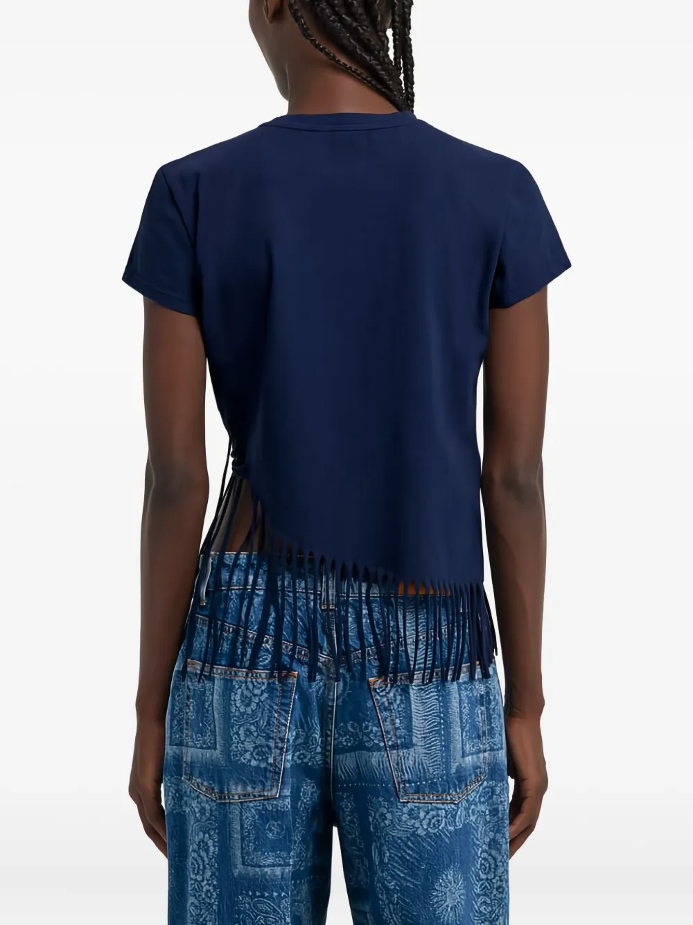 Roberto Cavalli Fringe-detail Button T-shirt In Blue