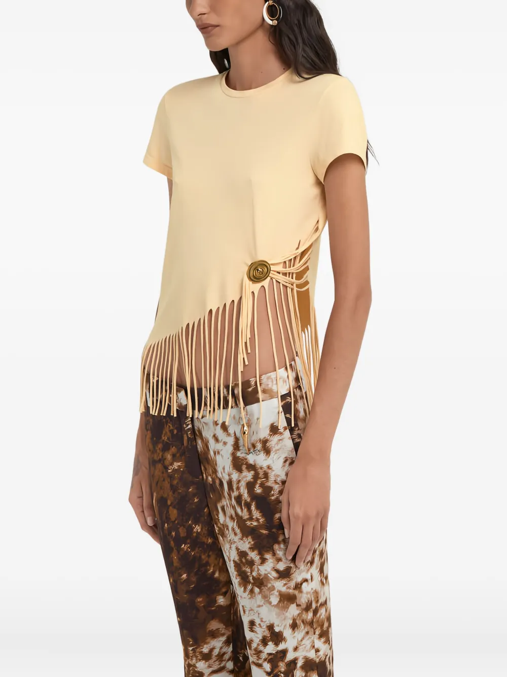 Roberto Cavalli Fringe-trim T-shirt In Neutral