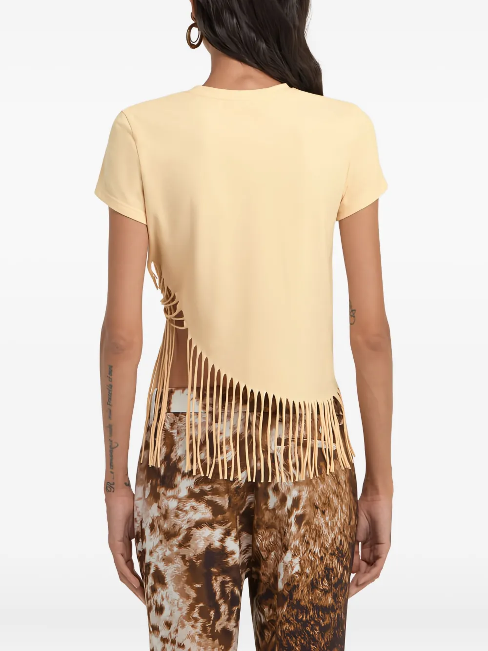Roberto Cavalli Fringe-trim T-shirt In Neutral