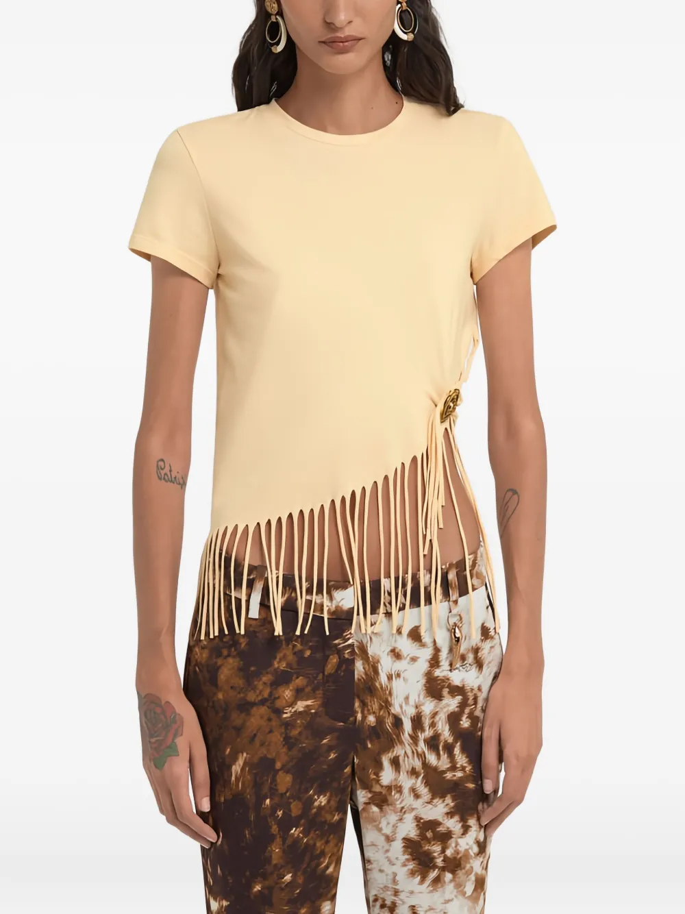 Roberto Cavalli Fringe-trim T-shirt In Neutral