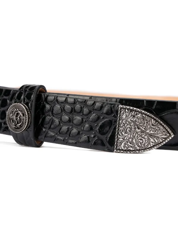 Roberto Cavalli crocodile-embossed Logo Belt | Black | FARFETCH