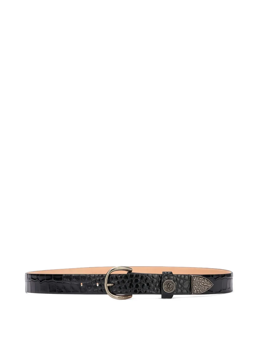 Roberto Cavalli Leather Belt With Mirror Snake Monogram In Black