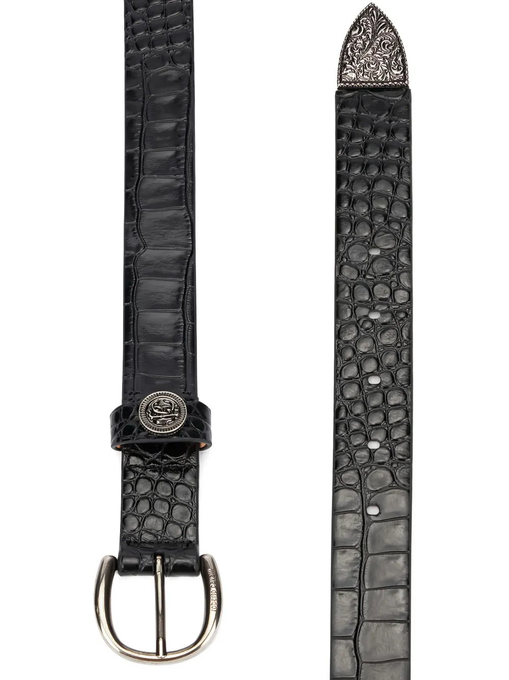 Roberto Cavalli crocodile-embossed logo belt - Zwart