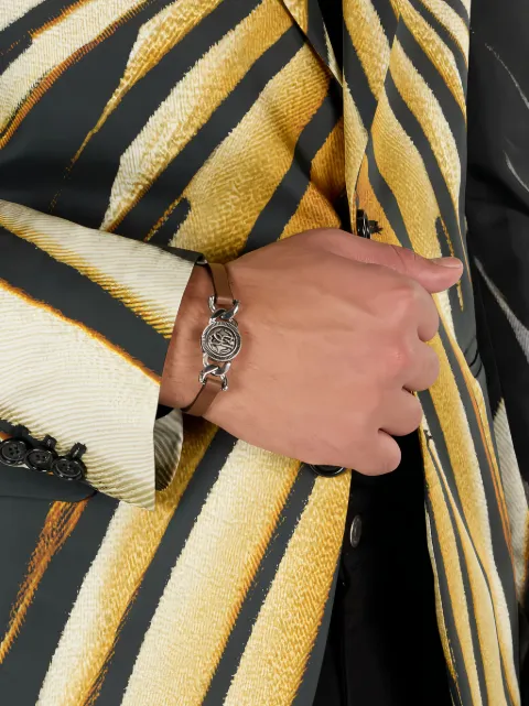 Roberto Cavalli leather chain-link bracelet