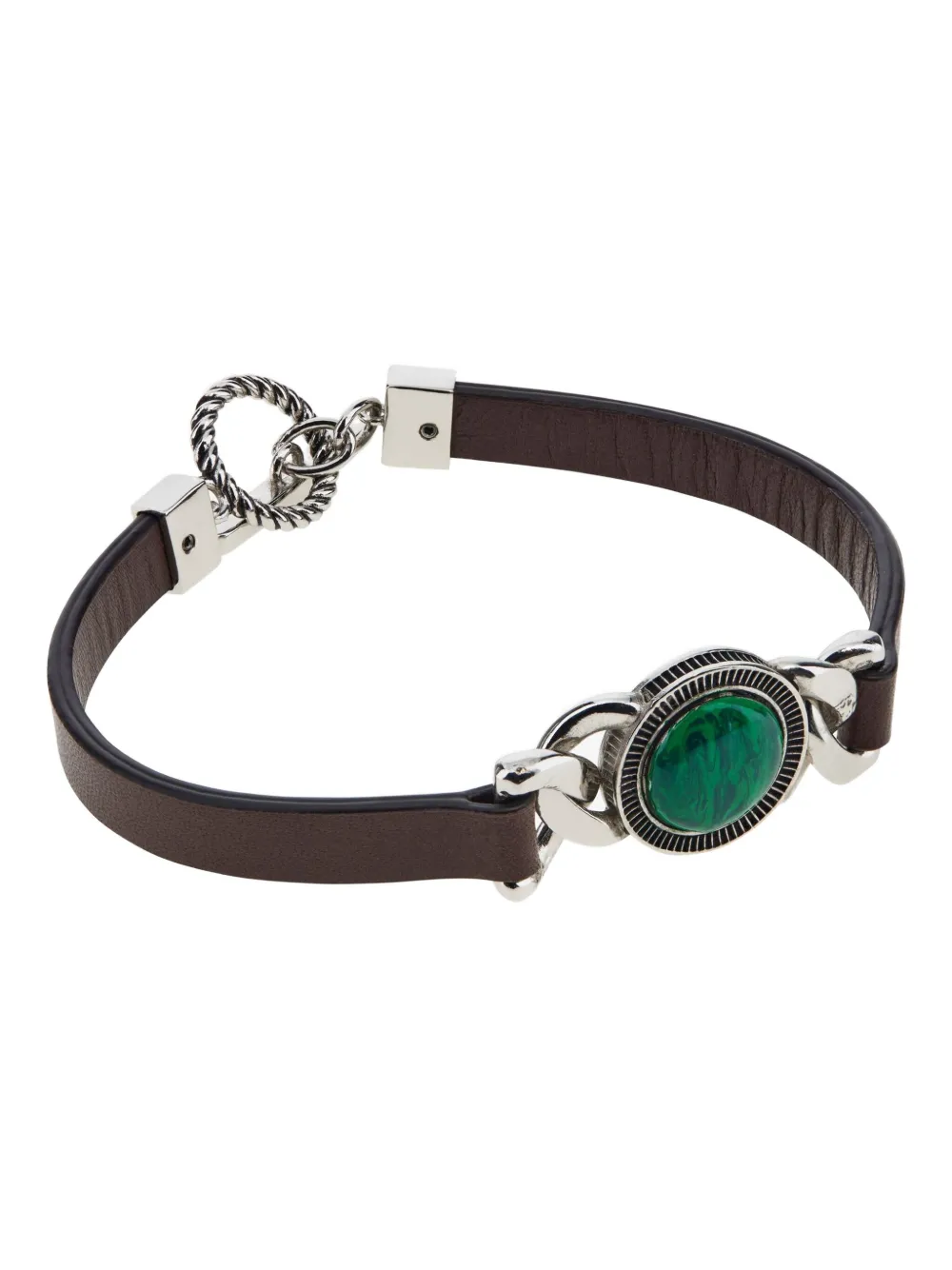 Roberto Cavalli Leather Chain-link Green-stone Bracelet In Green