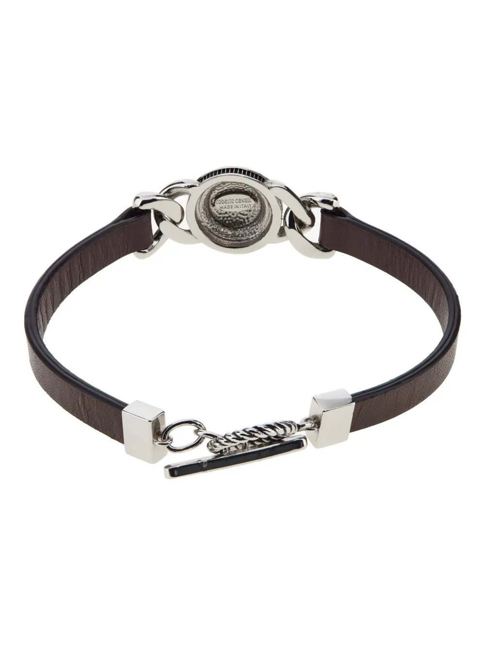 Roberto Cavalli Leather Chain-link Green-stone Bracelet In Green