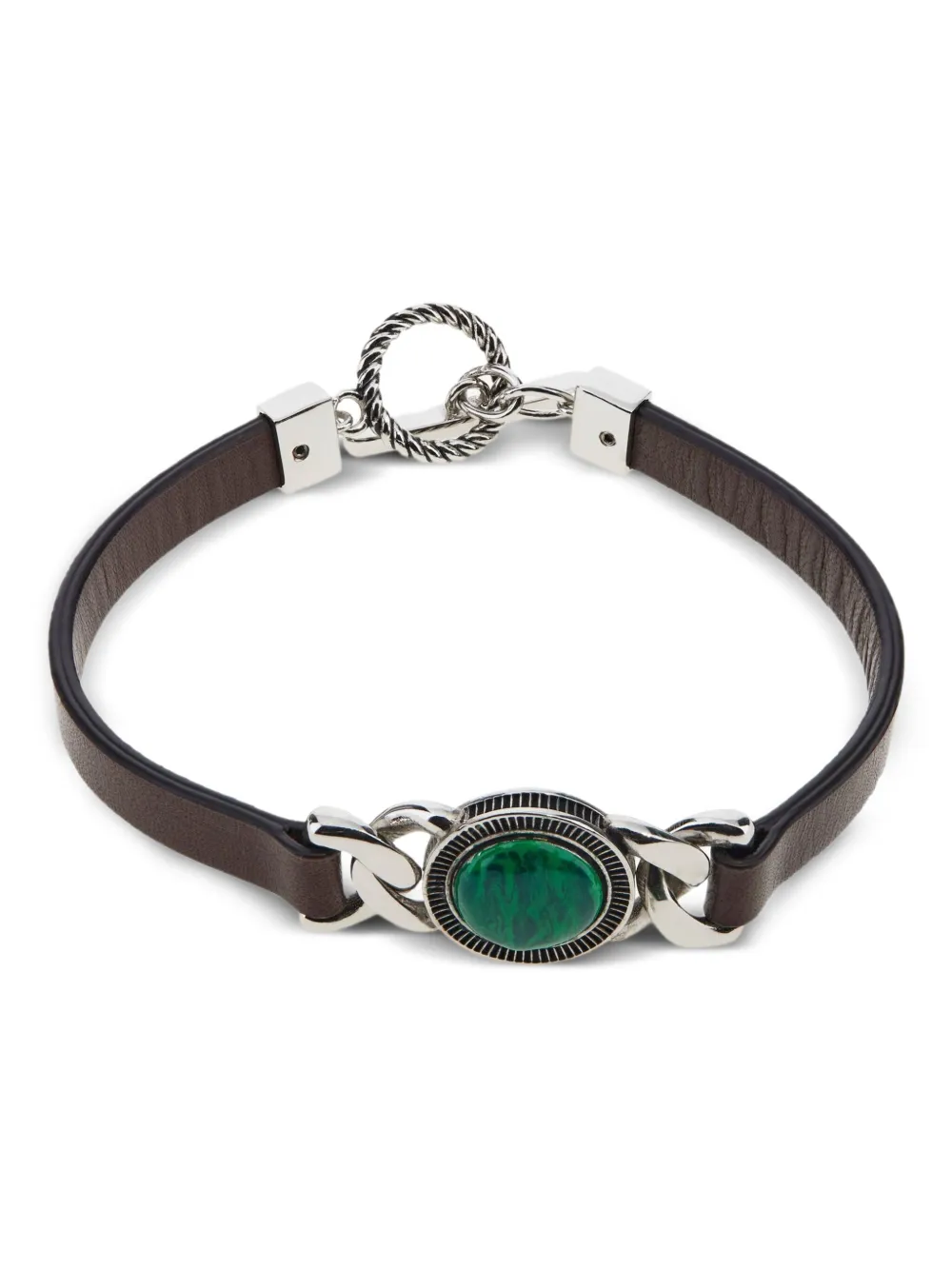 Roberto Cavalli leather chain-link green-stone bracelet | Brown | Image 1