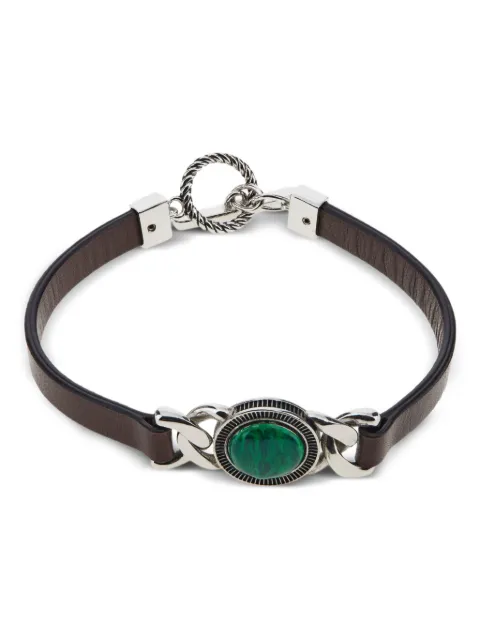 Roberto Cavalli leather chain-link green-stone bracelet