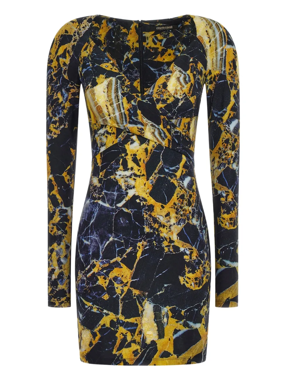 Roberto Cavalli marble-print long-sleeve mini dress | Yellow | Image 1