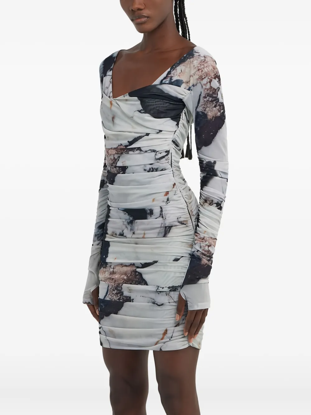 Roberto Cavalli Mini-jurk met print en ruches Zwart