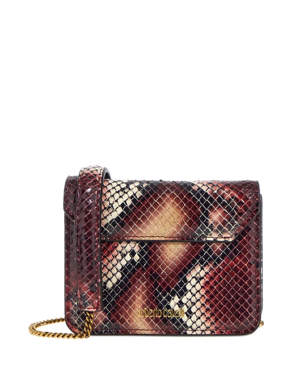 Roberto Cavalli Mini Roar Snakeskin Tiger-head Shoulder Bag In Red